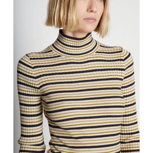 Proenza Schouler Rib Knit Striped Turtleneck Sweater Silk Cotton Y2K Style Top